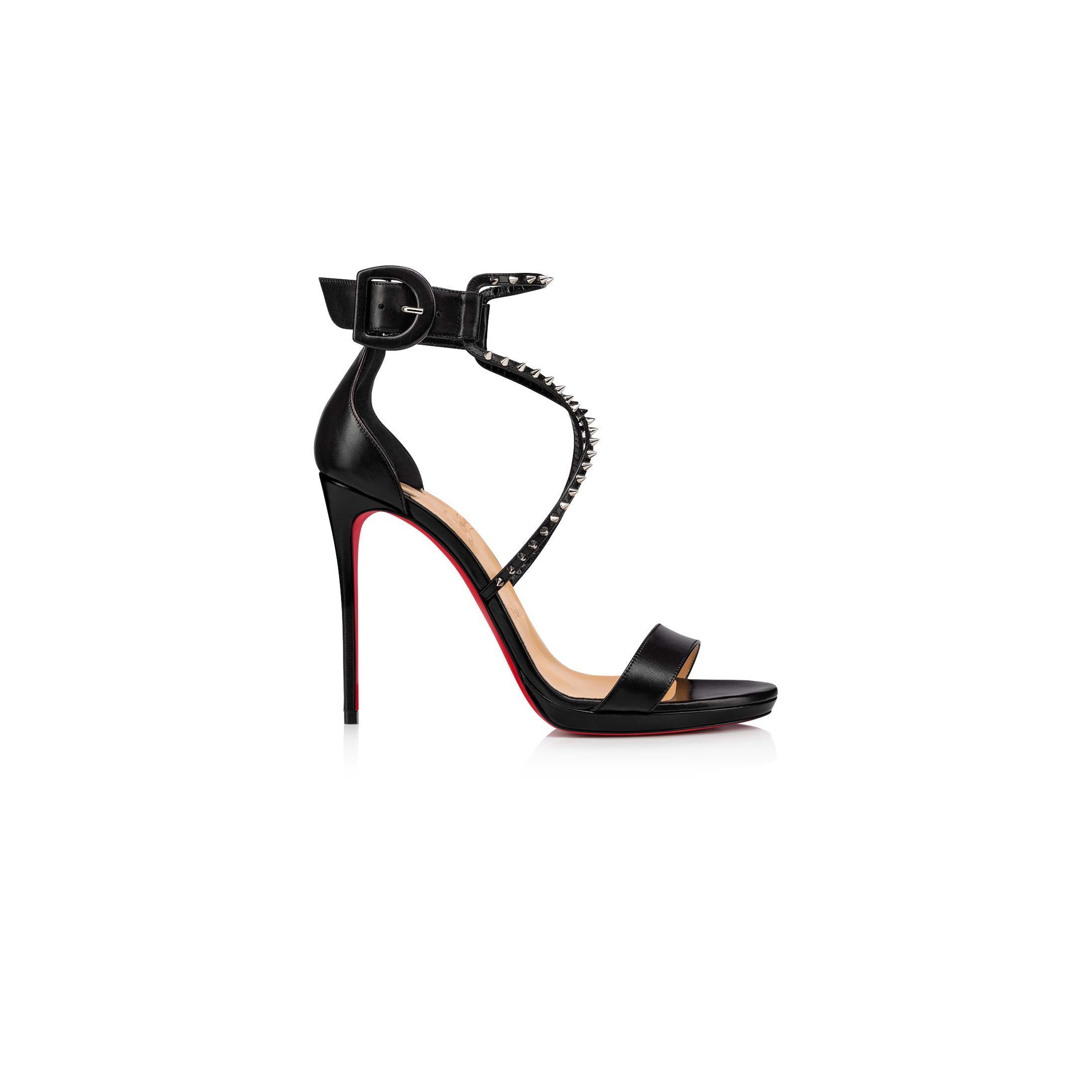 CHRISTIAN LOUBOUTIN CHOCA LUX 120 MM STRAPPY SANDALS-KID LEATHER-BLACK-WOMEN 3180515BK65